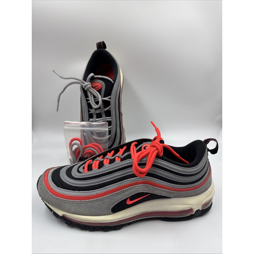 Nike Air Max 97 Wolf Gray Suede Radiant Red Sneaker Shoes Mens Size 9